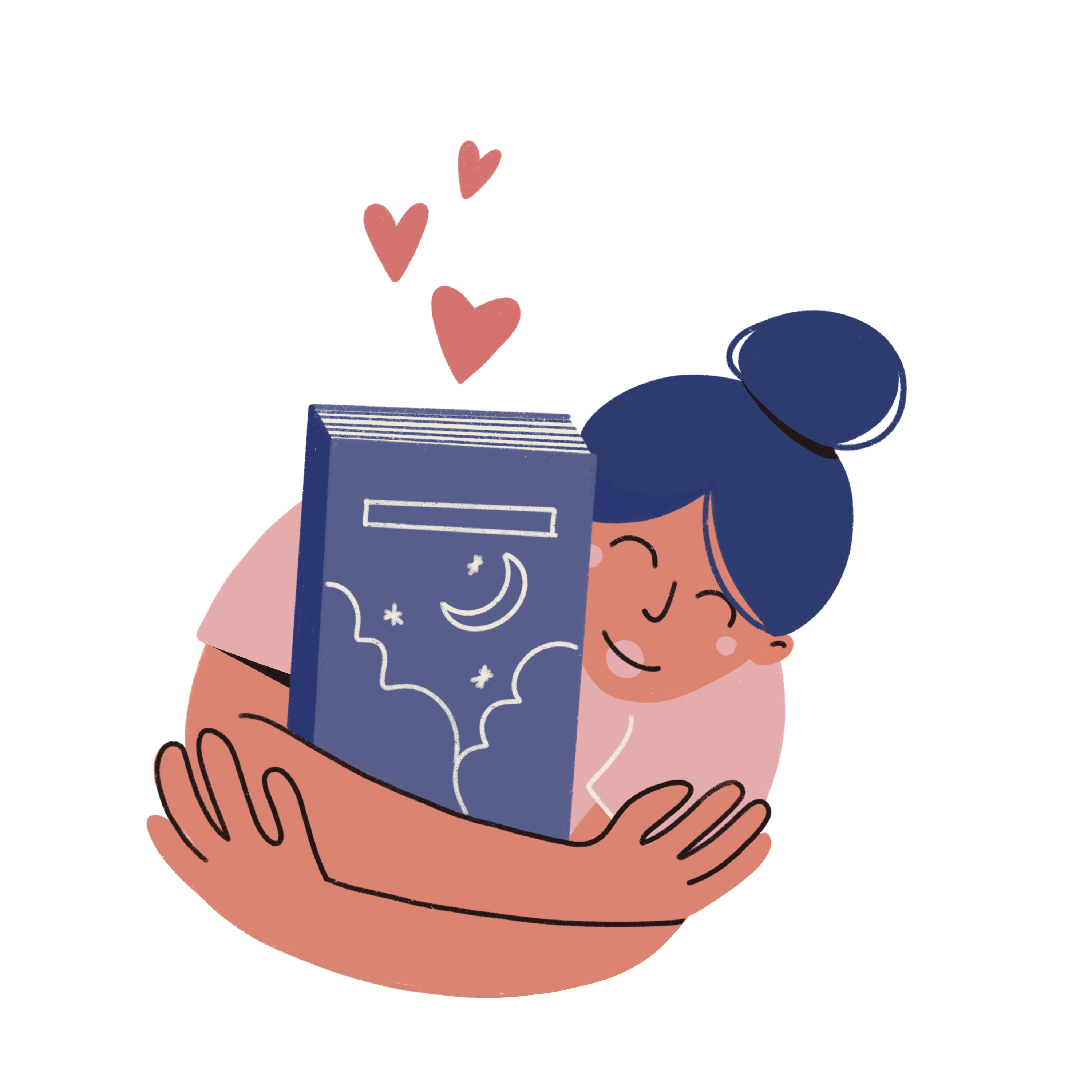 Kuvituskuva naisesta halaamassa kirjaa