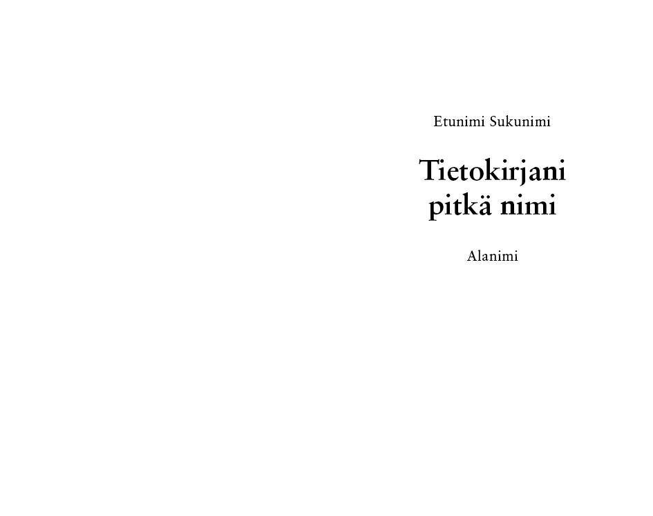 Esimerkki otsikkosivusta Tietokirjallisuus historiallinen versio